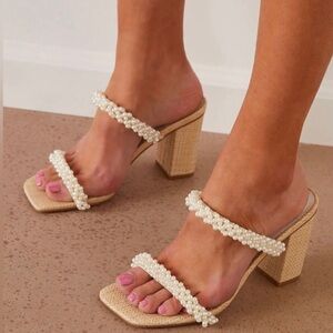 Mi.iM Ariel Block heel off white with Pearl Beading